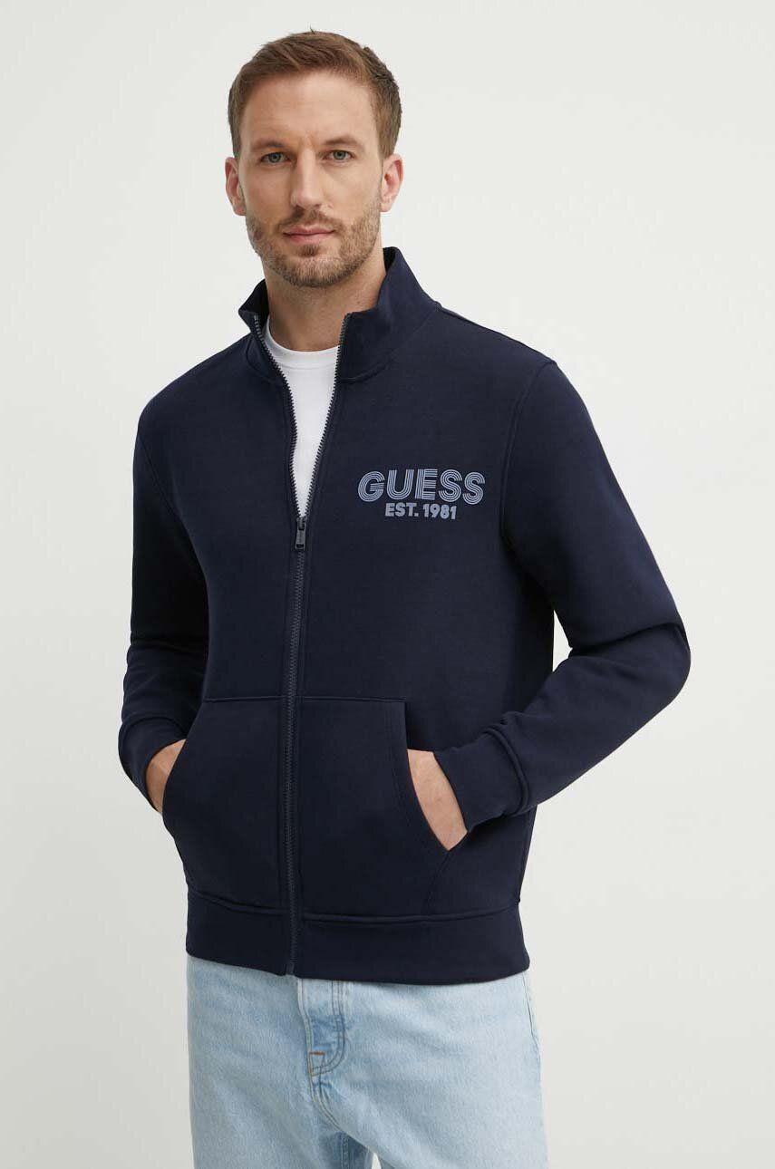 Felpa Guess Uomo High Neck Zip Blu Iconed